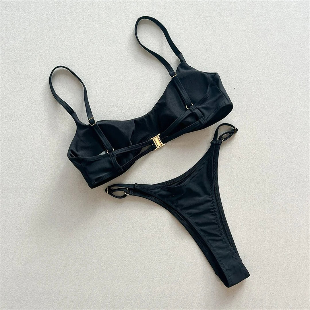 Anello in metallo Mini Micro perizoma Bikini Donna Costumi da bagno Costume da bagno femminile Bikini a due pezzi Costume da bagno imbottito Costume da bagno V7513