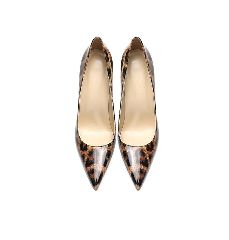2025 New High Heels Women's Thin Heel French Sexy Leopard Pattern Internet Red Single Shoe 12CM Large Widening Thin Heel