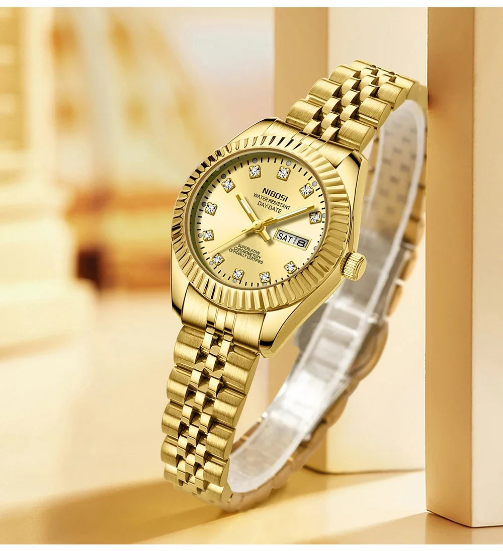 NIBOSI Orologi da donna con diamanti Orologio da donna casual di moda di lusso delle migliori marche Orologio da donna con data settimanale automatica impermeabile Reloj