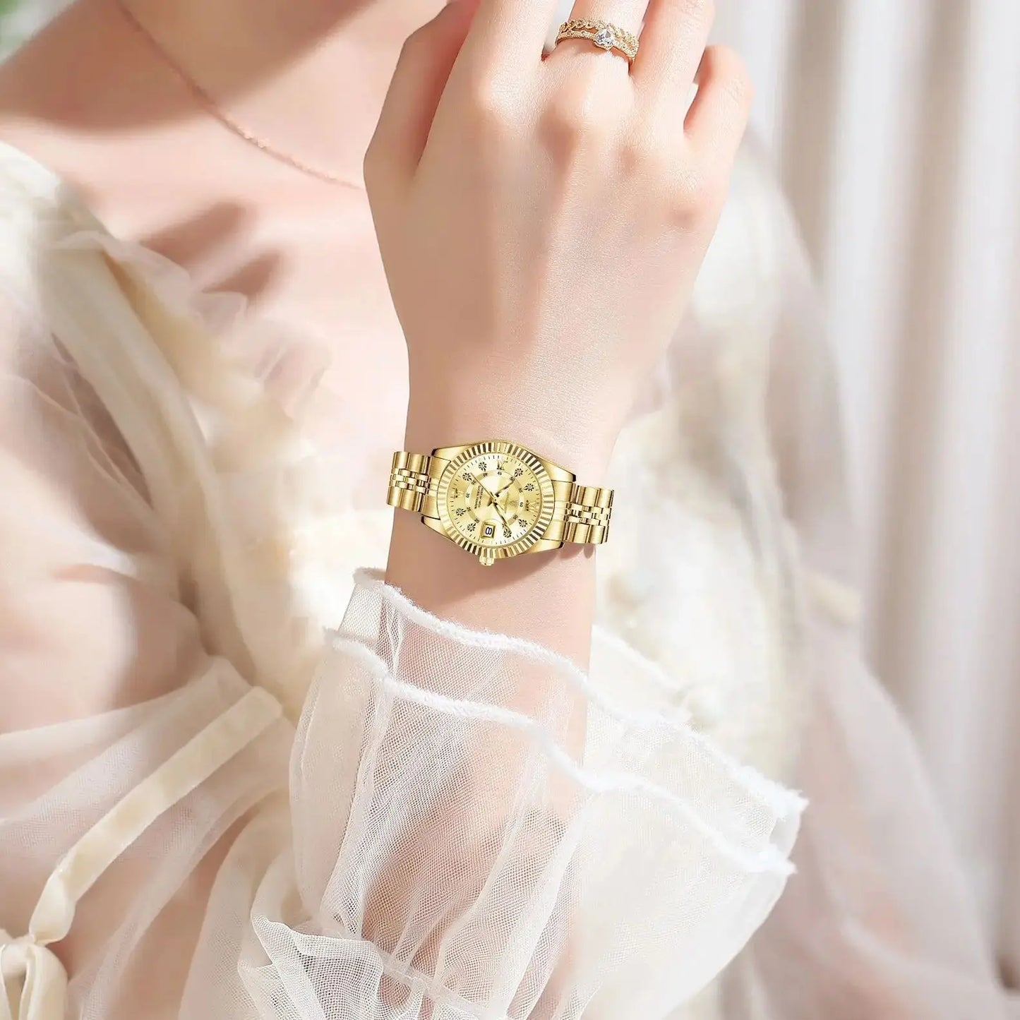 POEDAGAR Orologio da polso da donna alla moda Impermeabile Data luminosa Orologi da donna eleganti Orologio al quarzo in acciaio inossidabile per donna Reloj