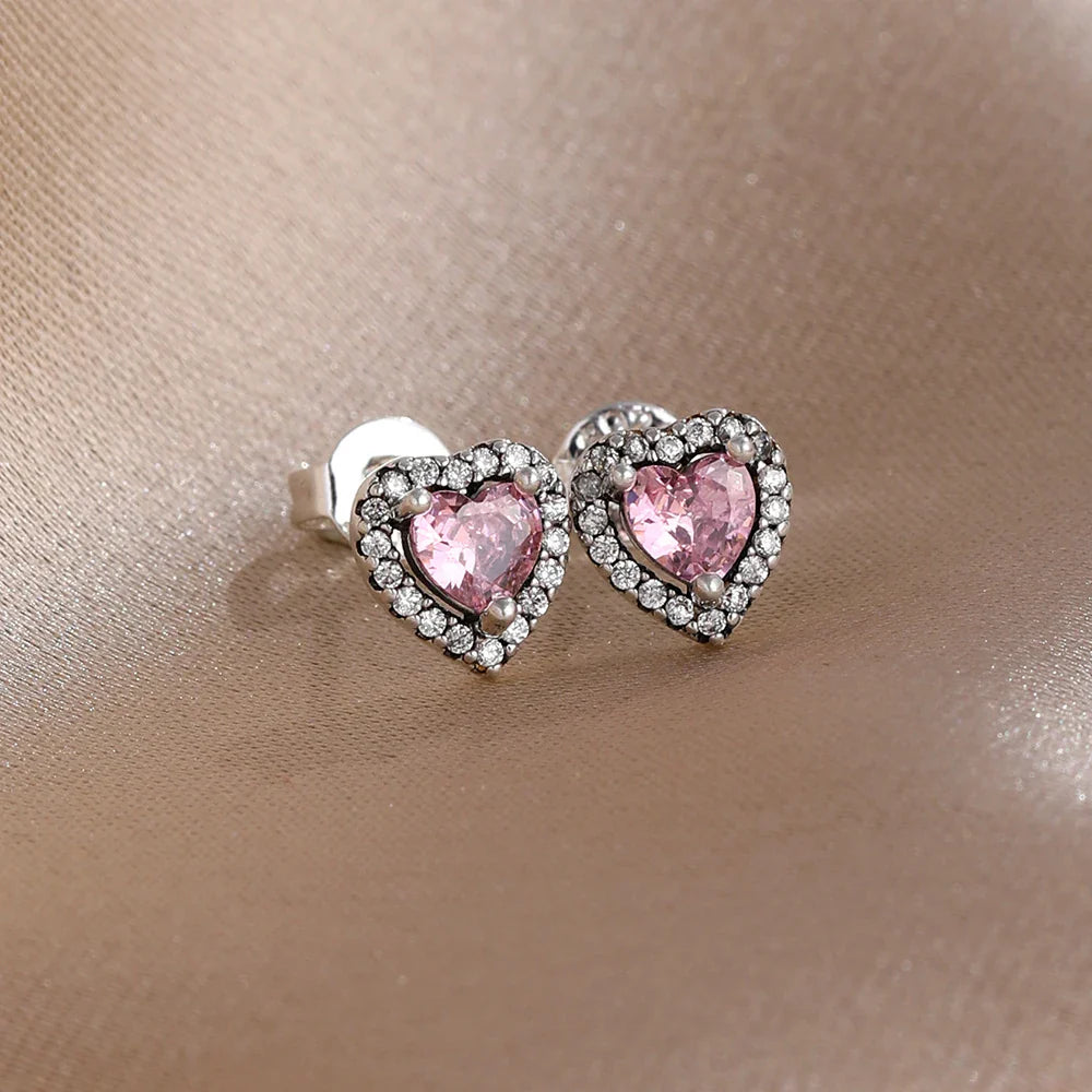 2025 Orecchini originali in pietra a forma di cuore bianco rosa, blu, rosso, verde, orecchino di perla con fiocco di neve, gioielli in argento s925 con fascino femminile