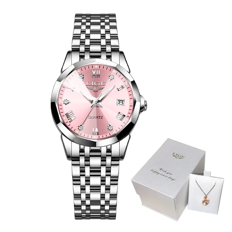 LIGE Elegante Orologio da Polso da Donna Ultrasottile in Stile Nordico Semplice con Movimento al Quarzo, Bracciale in Acciaio Inossidabile alla Moda