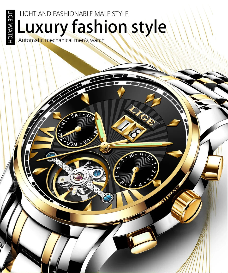 Orologi da Polso Meccanici Automatici LIGE 2026 per Uomo, Marca di Lusso, Orologio da Uomo con Tourbillon, Moda Business, Impermeabile