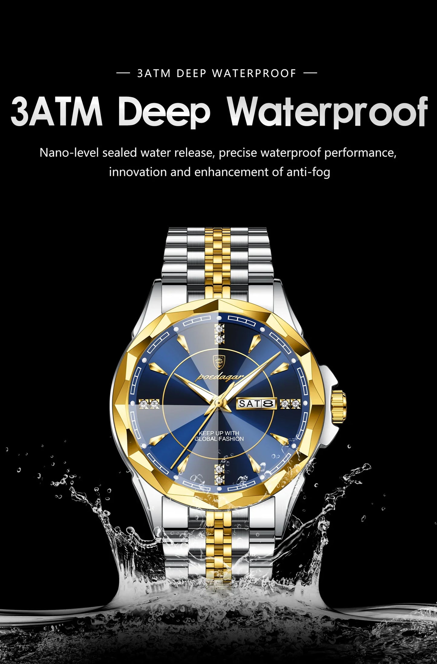 POEDAGAR Orologio da uomo di moda di lusso Top Business Impermeabile luminoso Data Settimana Orologi da uomo Orologio da polso da uomo in acciaio inossidabile al quarzo