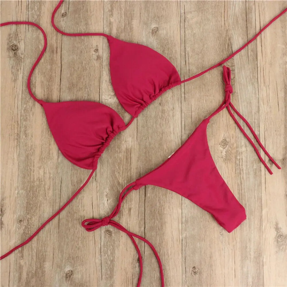 Moda tinta unita Sexy perizoma perizoma Backless Split costume da bagno costume da bagno brasiliano costumi da bagno Bikini Set