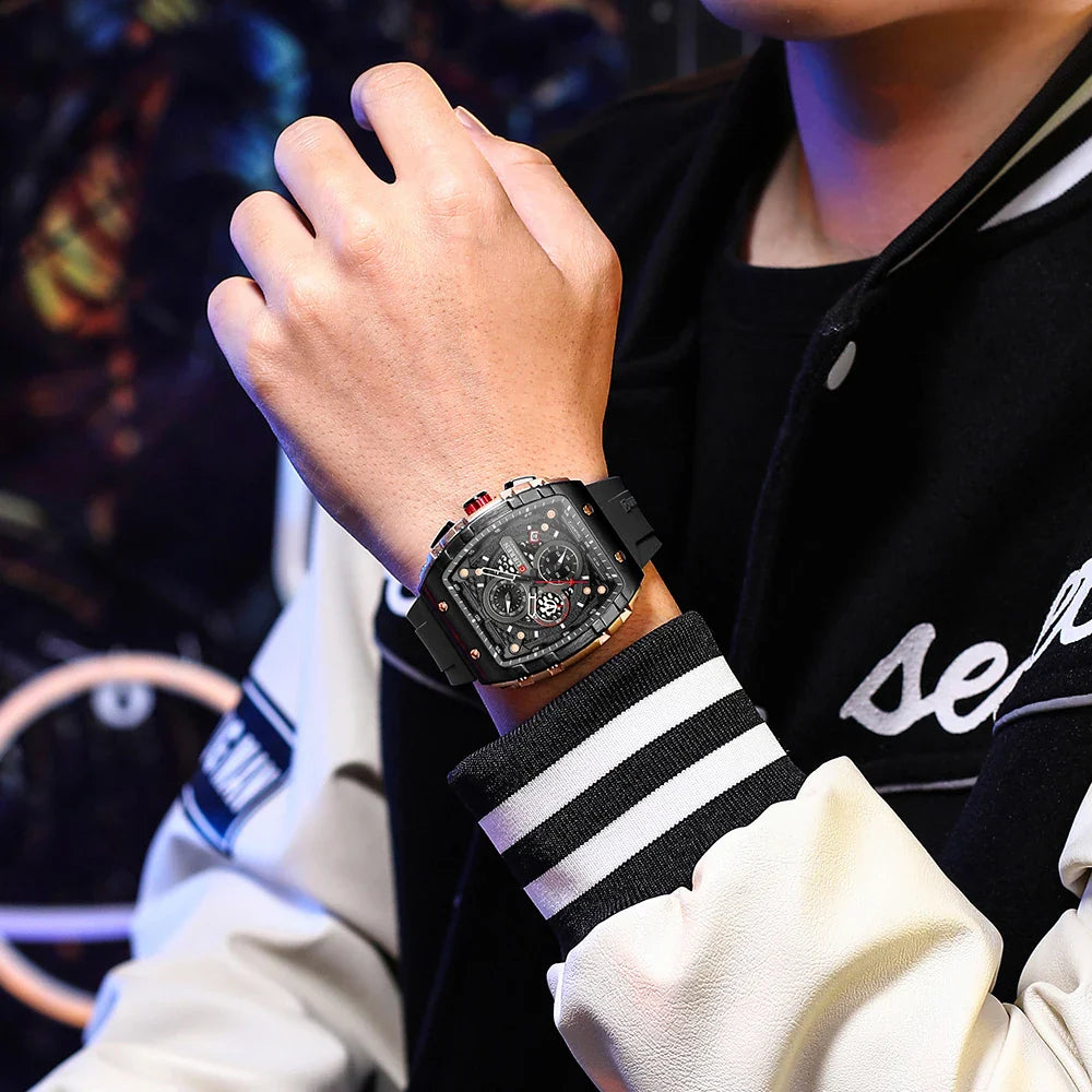 CURREN Orologio da uomo alla moda, marchio unico, design quadrato, lusso, nastro sportivo al quarzo, orologi da uomo impermeabili