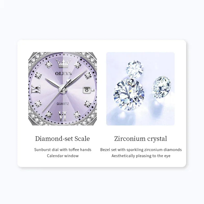 OLEVS 5628 Orologio al quarzo da donna Orologio da polso impermeabile luminoso in acciaio inossidabile con scala di diamanti e funzione data