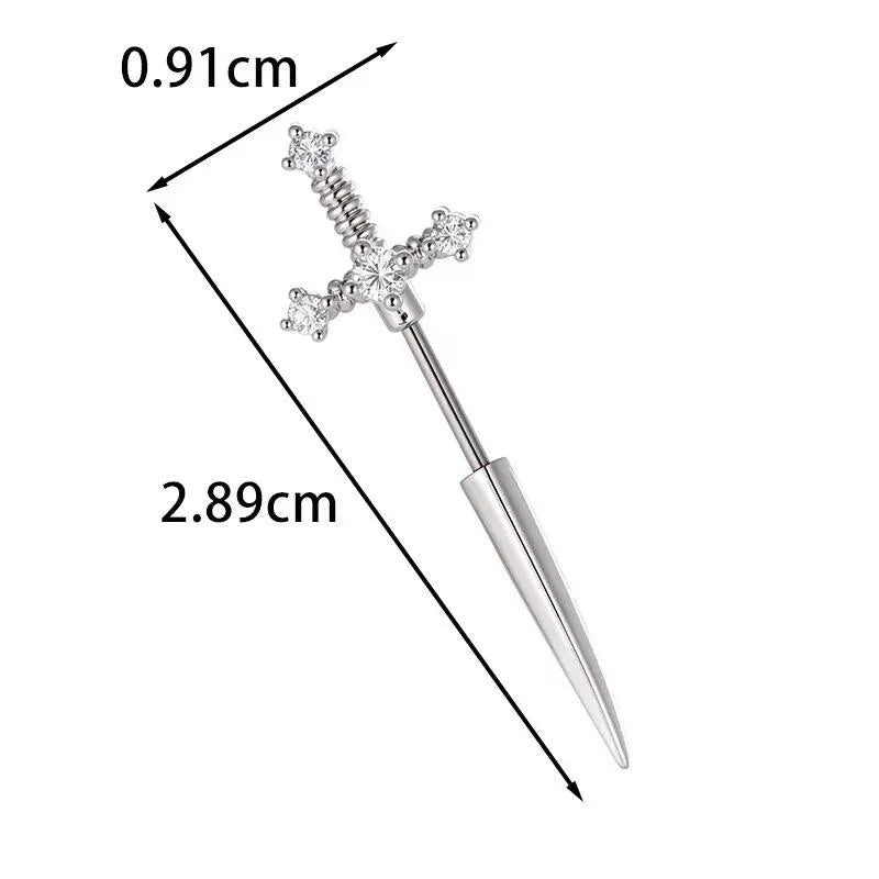 New Fashion Love Wings Cross Acciaio inossidabile Osso dell'orecchio Chiodo Zircone lucido Orecchino con filo alla moda per le donne Accessorio per piercing al corpo