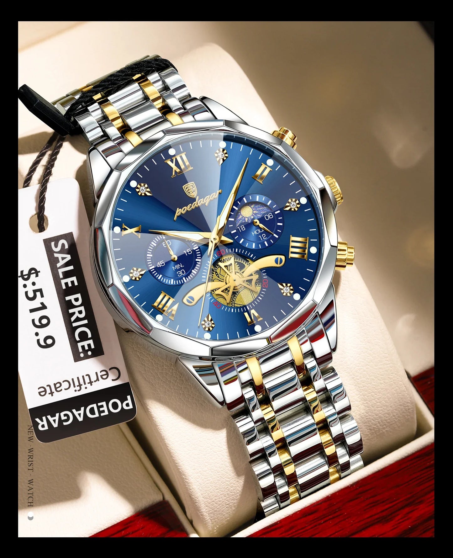 POEDAGAR Orologio da uomo di lusso Top originale impermeabile cronografo luminoso orologio da polso da uomo al quarzo in acciaio inossidabile orologi da uomo Reloj