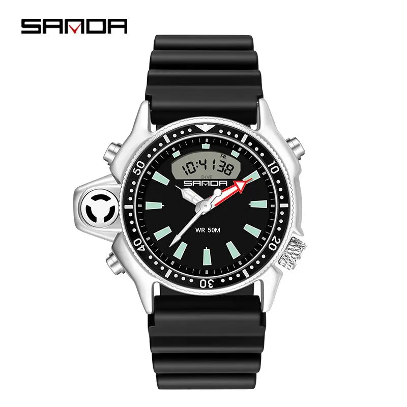 SANDA Sport orologio digitale al quarzo da uomo orologi subacquei creativi orologio da uomo con allarme impermeabile orologio con doppio Display Relogio Masculino