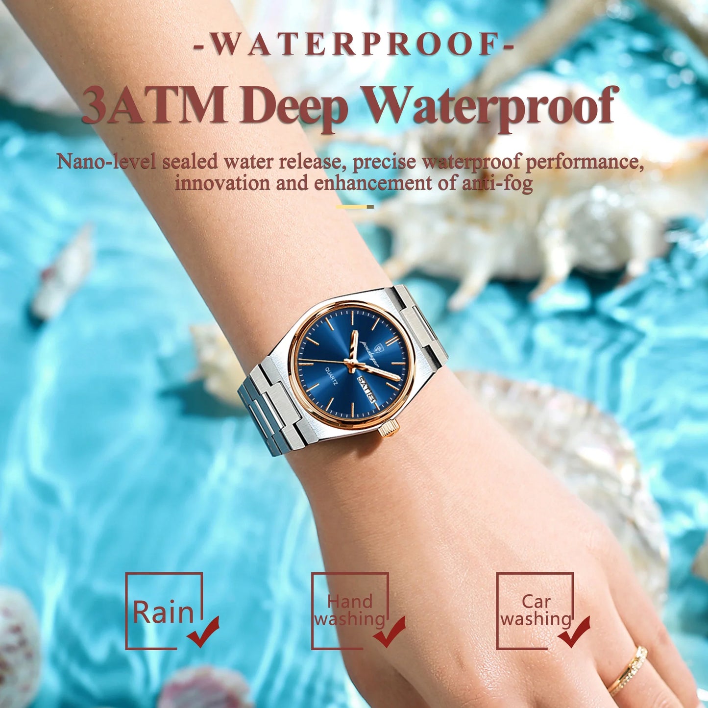 POEDAGAR Orologio da donna alla moda Orologio da polso da donna di lusso luminoso impermeabile in acciaio inossidabile Data settimana Orologi al quarzo da donna Reloj