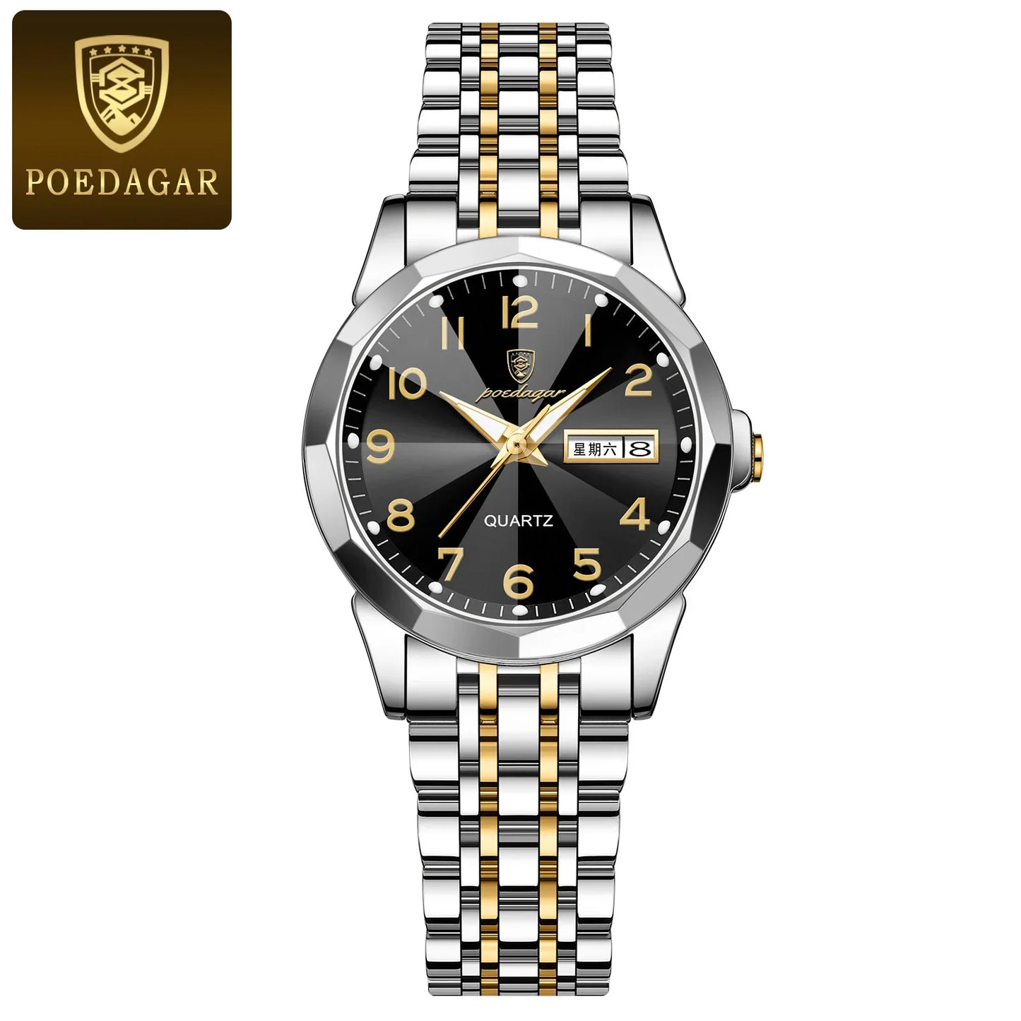 POEDAGAR elegante orologio da polso da donna al quarzo impermeabile luminoso data settimana orologio da donna orologi da donna casual in acciaio inossidabile reloj