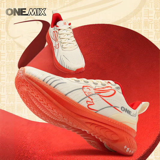 Scarpe da corsa ONEMIX Paraurti rosso riflettente Elite Scarpe sportive con rialzo di altezza per scarpe da ginnastica da passeggio in mesh traspirante per esterni da uomo