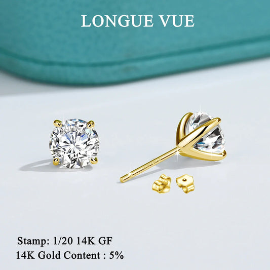 Orecchini a bottone in moissanite a 4 punte in oro massiccio 14 carati per le donne Orecchini a bottone con diamanti da sposa Gioielleria raffinata Regalo di compleanno