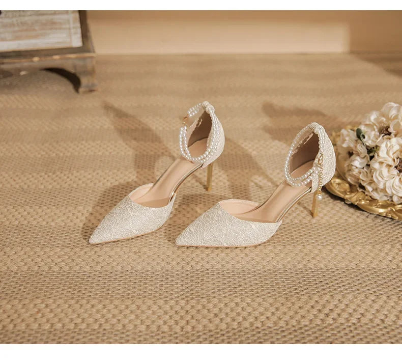 Size 31-43 Women High Heels Stiletto Heel Summer Lace Mesh Sweet Gold Silver Wedding Shoes