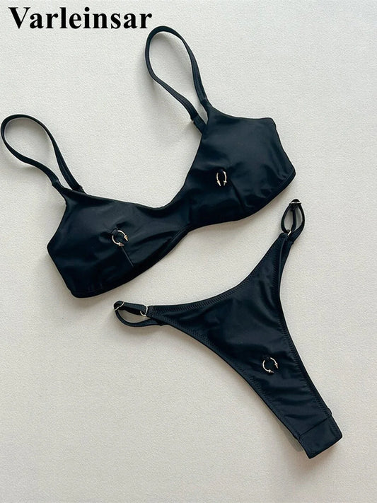 Anello in metallo Mini Micro perizoma Bikini Donna Costumi da bagno Costume da bagno femminile Bikini a due pezzi Costume da bagno imbottito Costume da bagno V7513