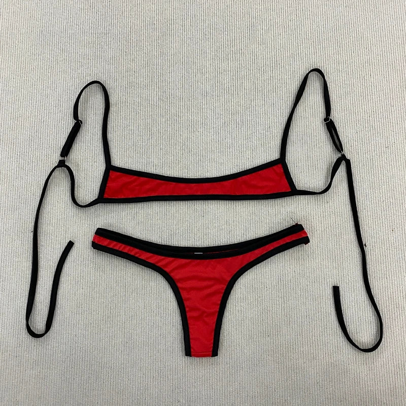 Bikini Estivo Sexy da Donna con Blocchi di Colore, Spalline Regolabili, Schiena Scoperta, Stile Europeo e Americano, Set da Spiaggia Due Pezzi