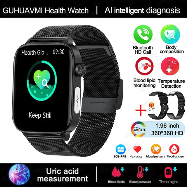 2025 Nuovo AI Diagnosi Lipidi nel sangue Acido urico Test di composizione corporea Smart Watch per uomo ECG + PPG Chiamata Bluetooth Salute Smartwatch
