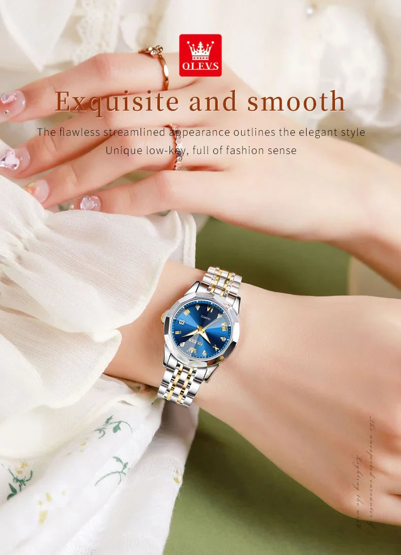 OLEVS 9931 Elegante Orologio da Donna di Lusso, Marca Originale, Movimento al Quarzo, Impermeabile, in Acciaio Inossidabile, Luminoso con Data