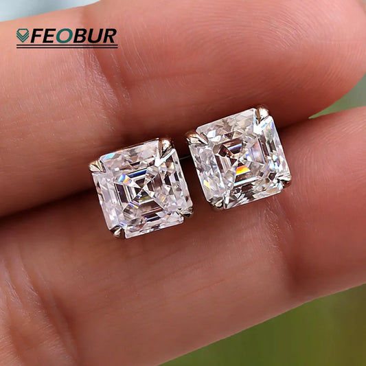 Orecchini a lobo con moissanite taglio Asscher/Princess da 1 carato per uomo e donna, in argento sterling 925, con diamanti da laboratorio scintillanti, anallergici