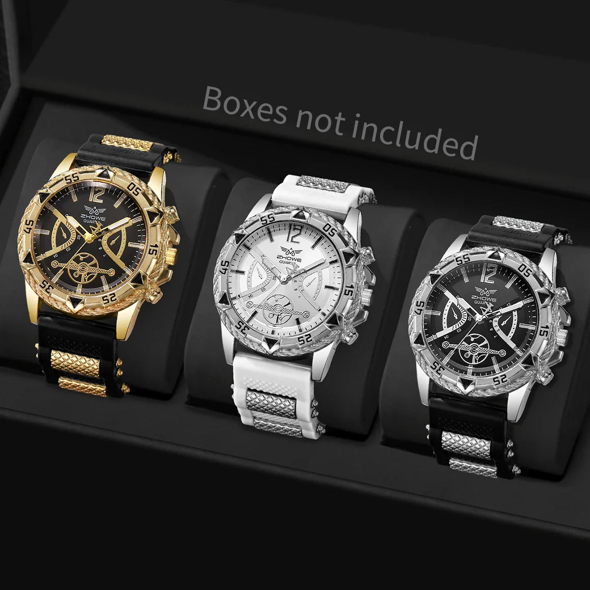 Set di 3 orologi sportivi da uomo alla moda, orologi da polso da uomo con quadrante grande e cinturino in silicone, Reloj Hombre (senza scatola)