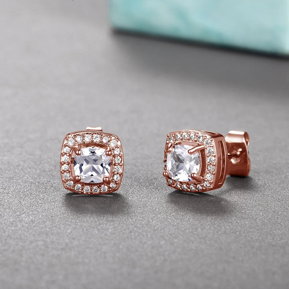 ZAKOL Classic White Square CZ Orecchini Della Stud Per Le Donne Squisite Rotondo Cubic Zirconia Cristallo Orecchini Regalo