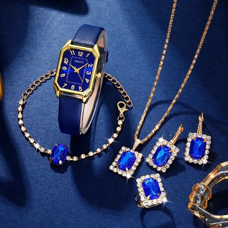 Orologi da donna quadrati di moda di lusso Orologio da polso al quarzo da donna di marca Classico semplice Femme Cinturino in pelle blu Relogio Feminino