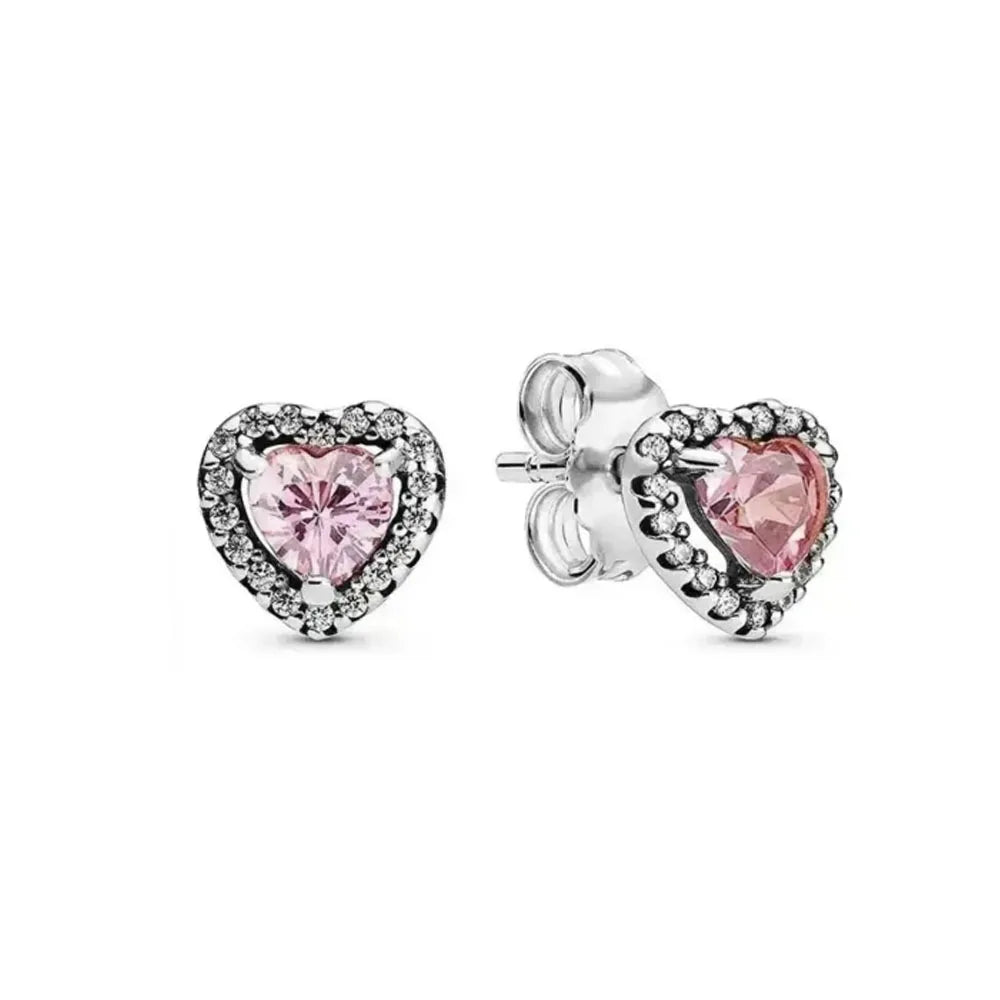 2025 Orecchini originali in pietra a forma di cuore bianco rosa, blu, rosso, verde, orecchino di perla con fiocco di neve, gioielli in argento s925 con fascino femminile
