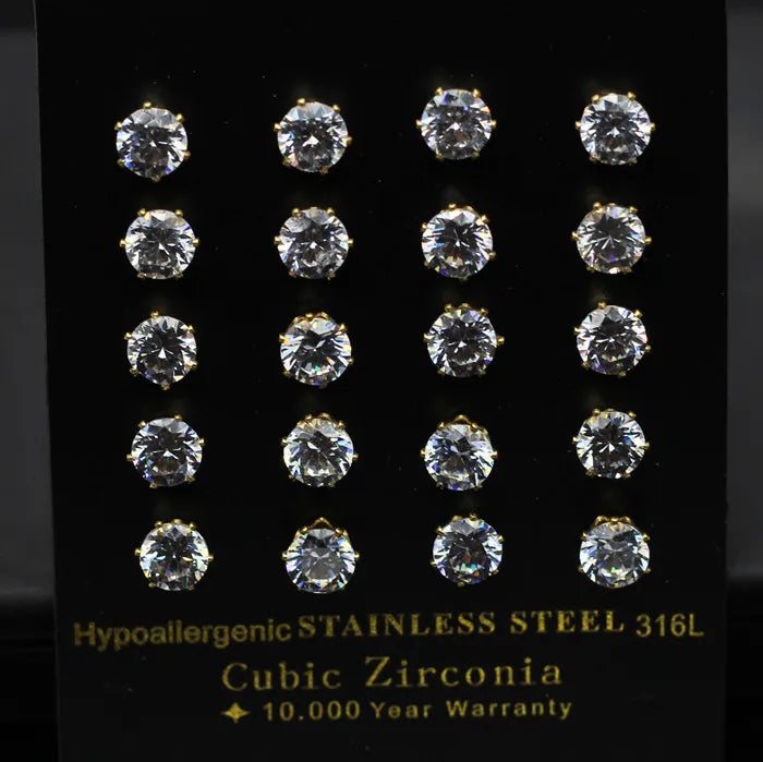 LUXUSTEEL 10 paia/set 3-10mm Orecchini in cristallo bianco trasparente per donna uomo Acciaio inossidabile Zircone CZ Piercing all'orecchio all'ingrosso
