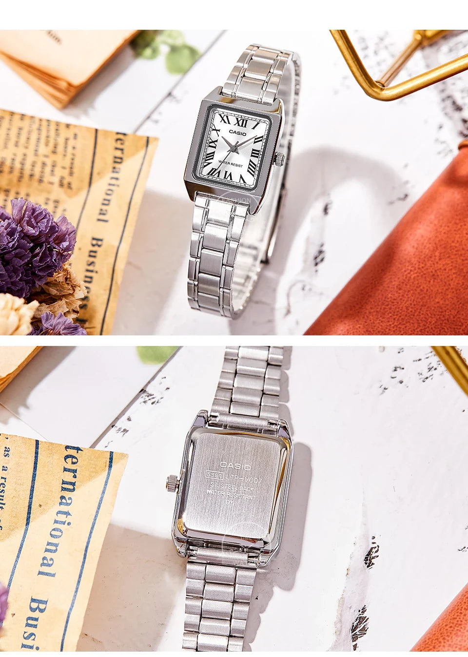 Orologio Casio da donna set di lusso delle migliori marche Orologio da donna al quarzo impermeabile 30 m Forma tonneau Acciaio inossidabile Ste reloj mujer LTP-V007D-