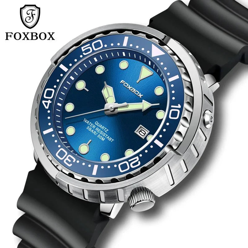 FOXBOX Top Brand Fashion Diver Watch Men 50ATM Waterproof Date Clock orologi sportivi orologio da polso al quarzo da uomo Relogio Masculino