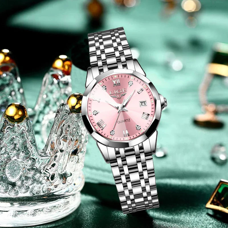 LIGE Elegante Orologio da Polso da Donna Ultrasottile in Stile Nordico Semplice con Movimento al Quarzo, Bracciale in Acciaio Inossidabile alla Moda