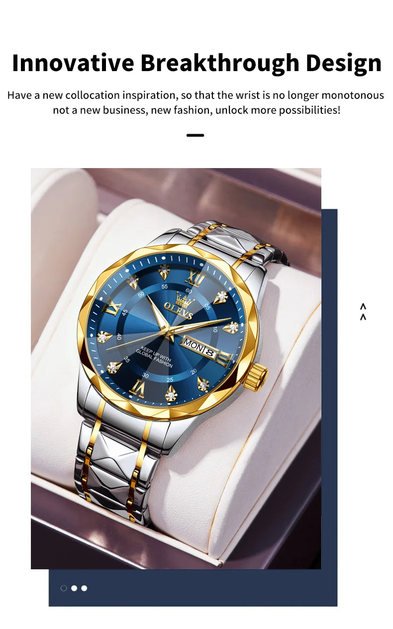 OLEVS Orologio da uomo al quarzo originale Orologio da uomo di lusso con calendario aziendale alla moda in acciaio inossidabile Orologio da specchio a forma impermeabile
