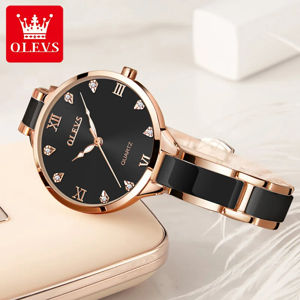 Orologio da donna OLEVS 5872, elegante orologio al quarzo con cinturino in ceramica e acciaio, impermeabile, per donna.