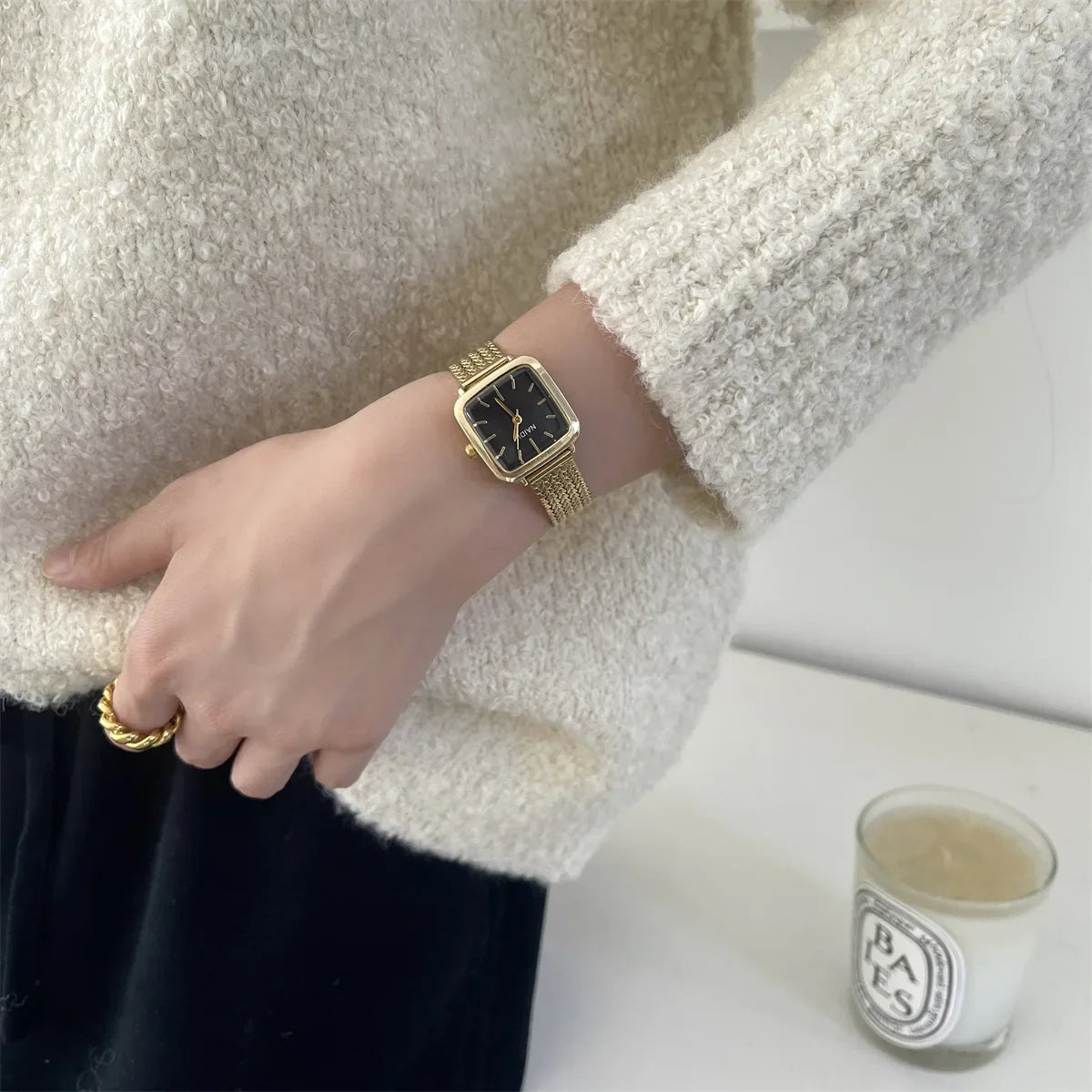 Orologio al quarzo semplice di marca per donna Orologi da donna regalo di lusso retrò Orologi da polso con cinturino in acciaio inossidabile regolabile con quadrante piccolo