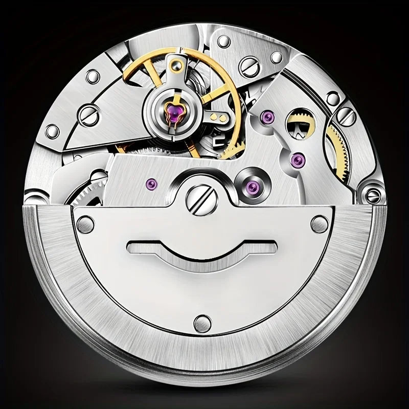 Dianpai Orologio meccanico automatico con cinturino luminoso in acciaio inossidabile, orologio nazionale da uomo alla moda.