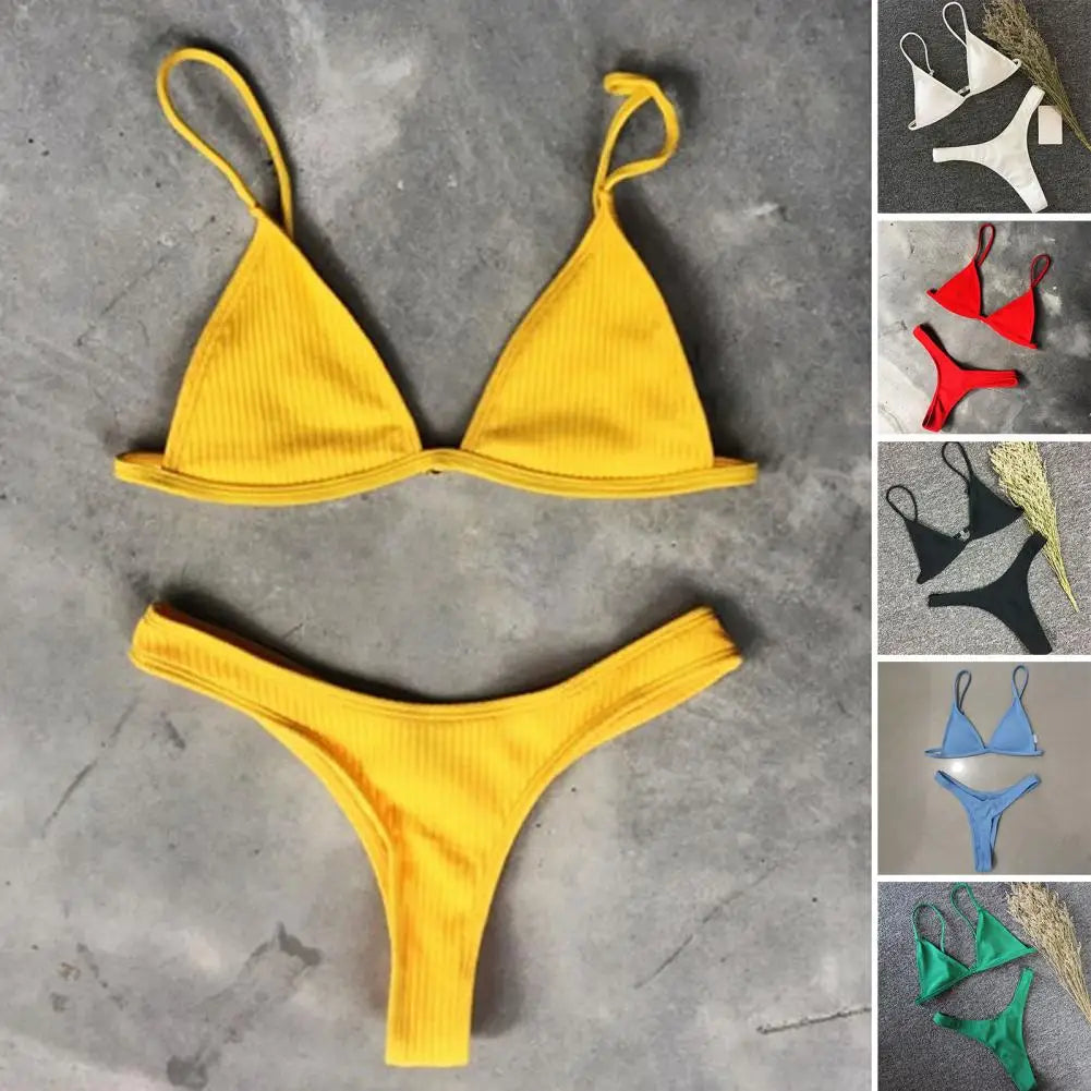 2 pezzi/set bikini da donna sexy set costumi da bagno da donna con cinturino per spaghetti senza fili ad asciugatura rapida