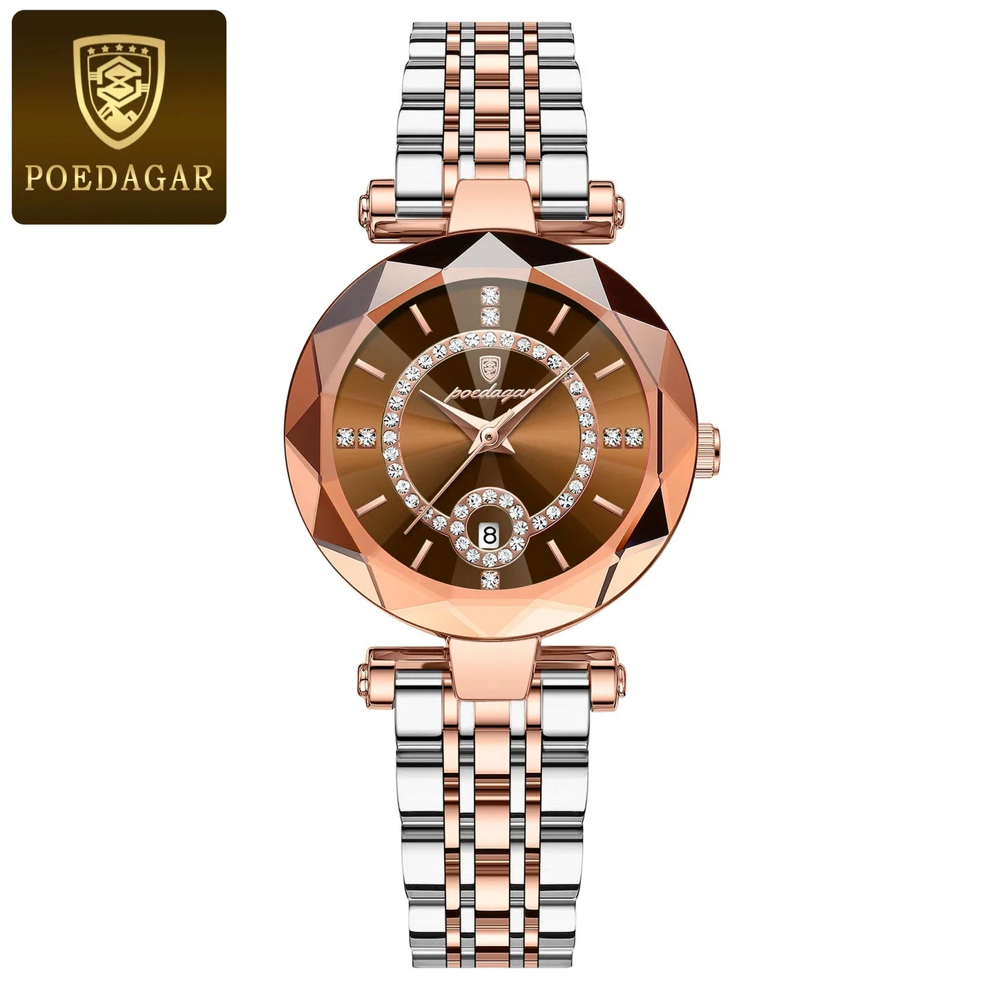 POEDAGAR Orologio da polso originale alla moda per donna Orologio da donna al quarzo con data in acciaio inossidabile impermeabile Orologi da donna casual di lusso