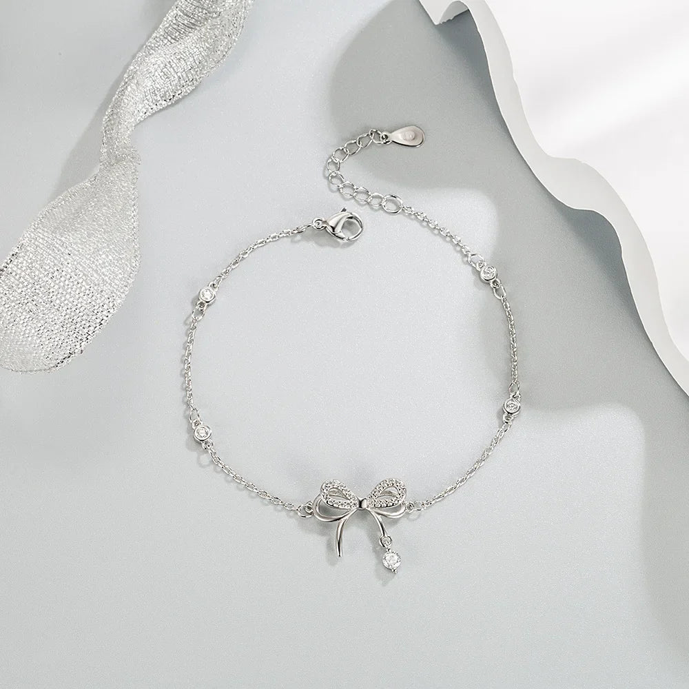 3 pezzi 925 Sterling Silver Crystal Bownot collana bracciale orecchini Set di gioielli per le donne uomo matrimonio fidanzamento gioielli per feste