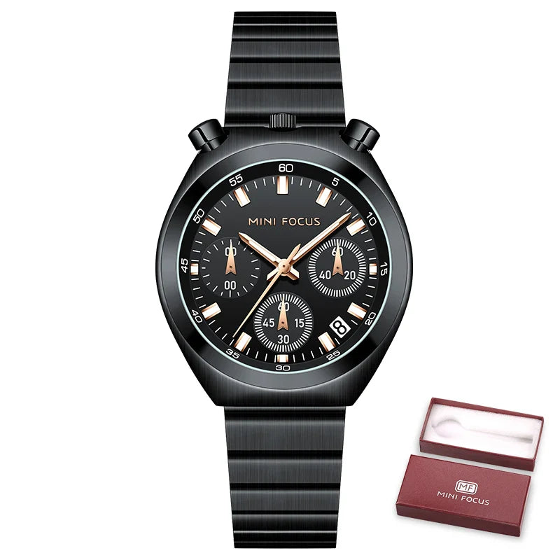 MINI FOCUS Orologio al quarzo verde argento per donna Orologio da polso cronografo con cinturino in acciaio inossidabile moda con lancette luminose Data 0491