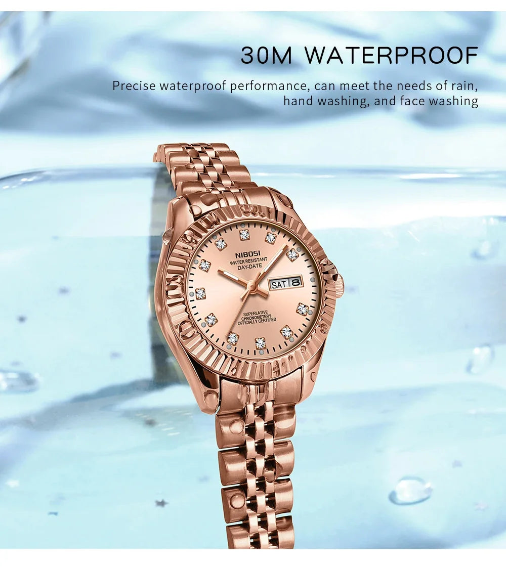 NIBOSI Orologi da donna con diamanti Orologio da donna casual di moda di lusso delle migliori marche Orologio da donna con data settimanale automatica impermeabile Reloj