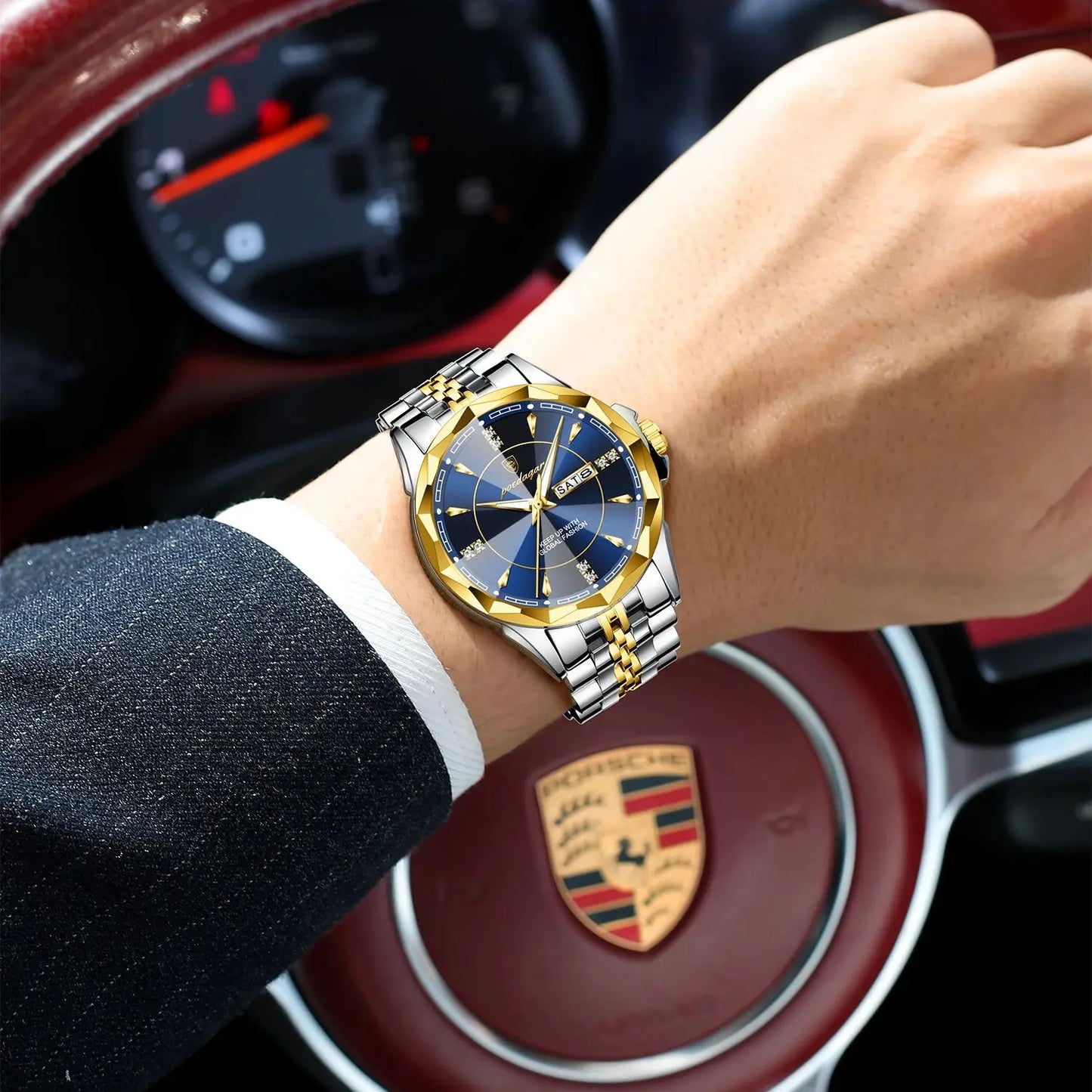 POEDAGAR Orologio da uomo di moda di lusso Top Business Impermeabile luminoso Data Settimana Orologi da uomo Orologio da polso da uomo in acciaio inossidabile al quarzo