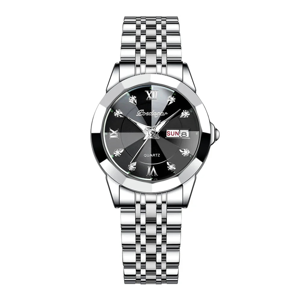 POEDAGAR orologi da donna di marca di lusso impermeabile luminoso data settimana orologio al quarzo per donna orologio da donna di moda in acciaio inossidabile