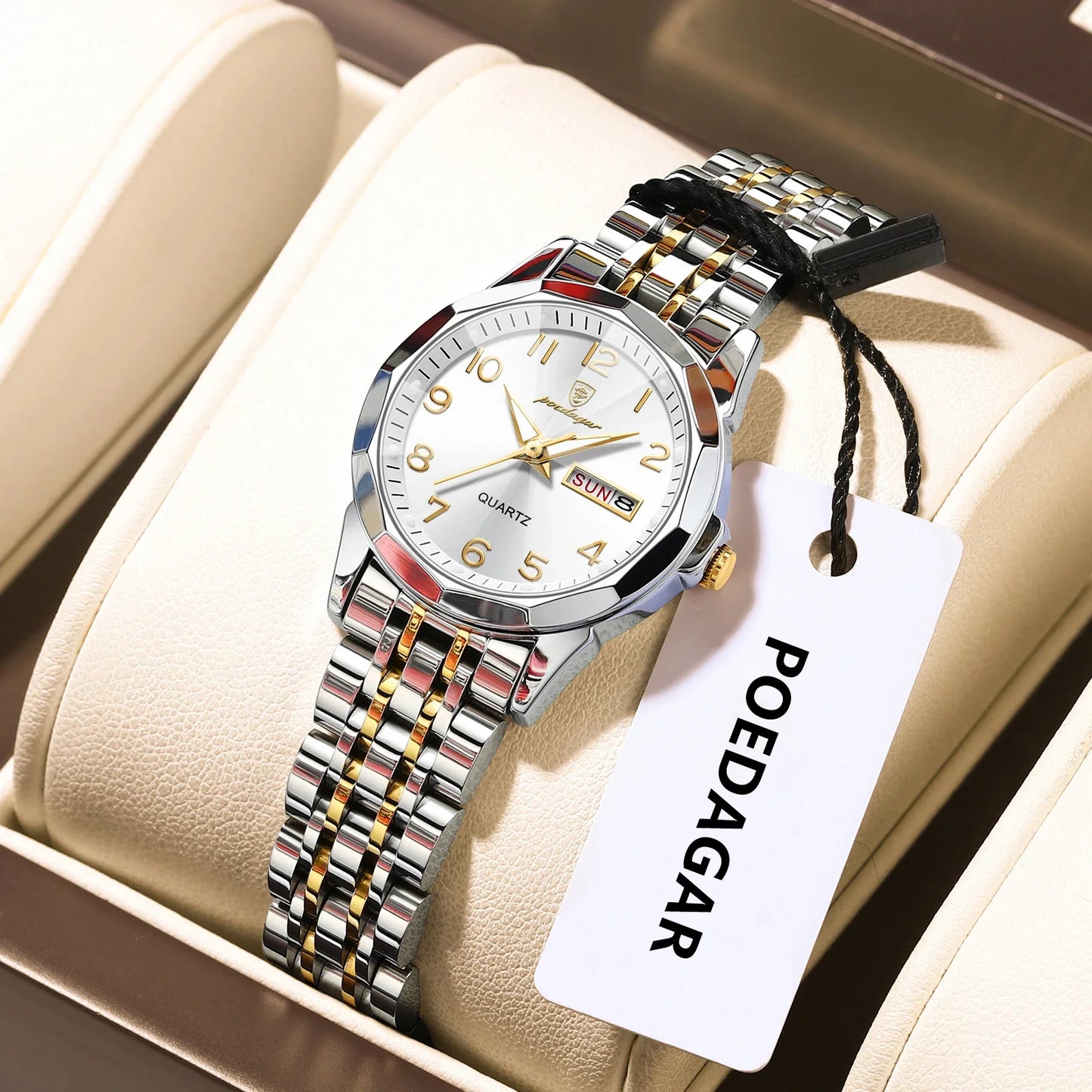 POEDAGAR elegante orologio da polso da donna al quarzo impermeabile luminoso data settimana orologio da donna orologi da donna casual in acciaio inossidabile reloj