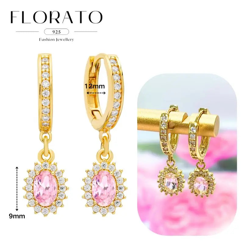 Lussuosa geometria 925 orecchio in argento sterling Ago rosa serie zircone orecchini a cerchio pendenti dolce moda regali di gioielli da sposa