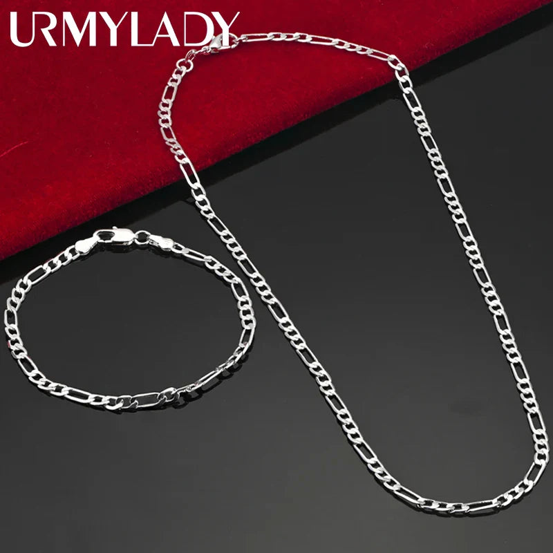 Nobile nuovo arriva 925 sterling silver 4MM catena per uomo donna braccialetto collana set di gioielli signora regali di Natale charms matrimonio