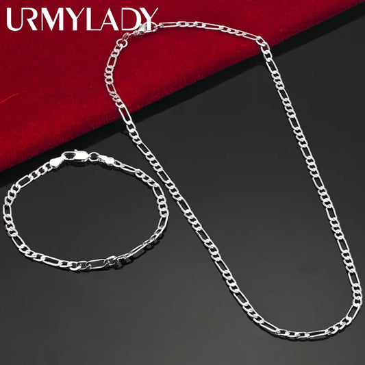 Nobile nuovo arriva 925 sterling silver 4MM catena per uomo donna braccialetto collana set di gioielli signora regali di Natale charms matrimonio
