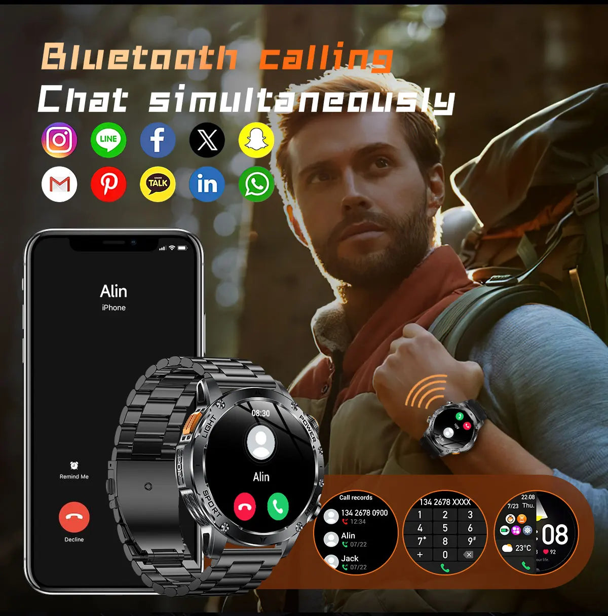 2025 Uomini Schermo AMOLED da 1,7 pollici Astuto Della Vigilanza 1000mAh Batteria Frequenza Cardiaca Chiamata Bluetooth NFC GPS Tracker Sport Fitness Orologi Nuovo