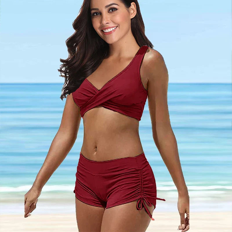 Camo tinta unita stampa bellissime signore gilet sexy set di tendenza seno rivelatore bikini per le vacanze estive S-5XL
