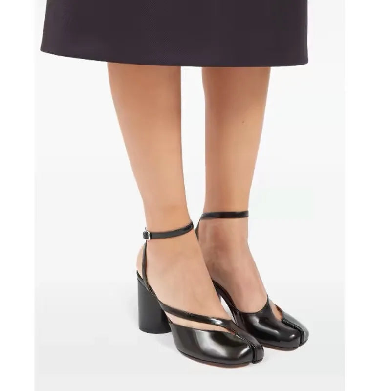 Crossed Ankle Belt Buckle Split toe Sandals Women Brand Designer Slingback Tabi Chunky High Heels INS Fashion Girls Shoes 2025